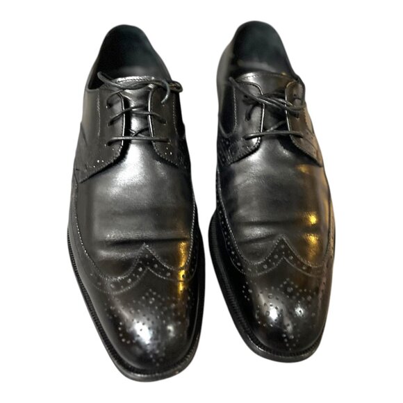 Salvatore Ferragamo Black Calfskin Leather Lace-Up Derby Shoes w/Wingtip Toe Cap - Picture 3 of 7